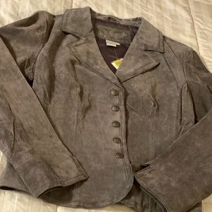 NWT! Live a Little  grey suede jacket with snaps women’s size Large